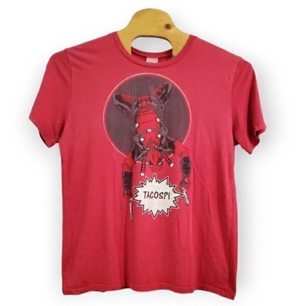 Marvel Deadpool Mens Graphic TShirt Red Size XL, X-Large Short Sleeve Tacos MCU